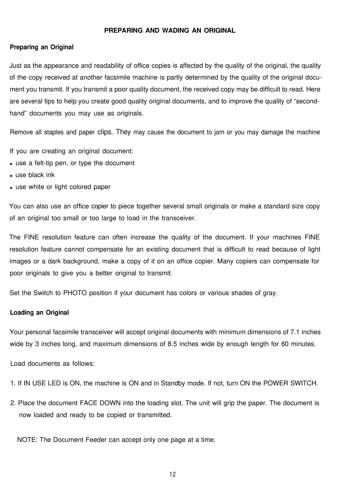 Audiovox AFX-1000 operation manual Preparing and Wading AN Original, Preparing an Original 