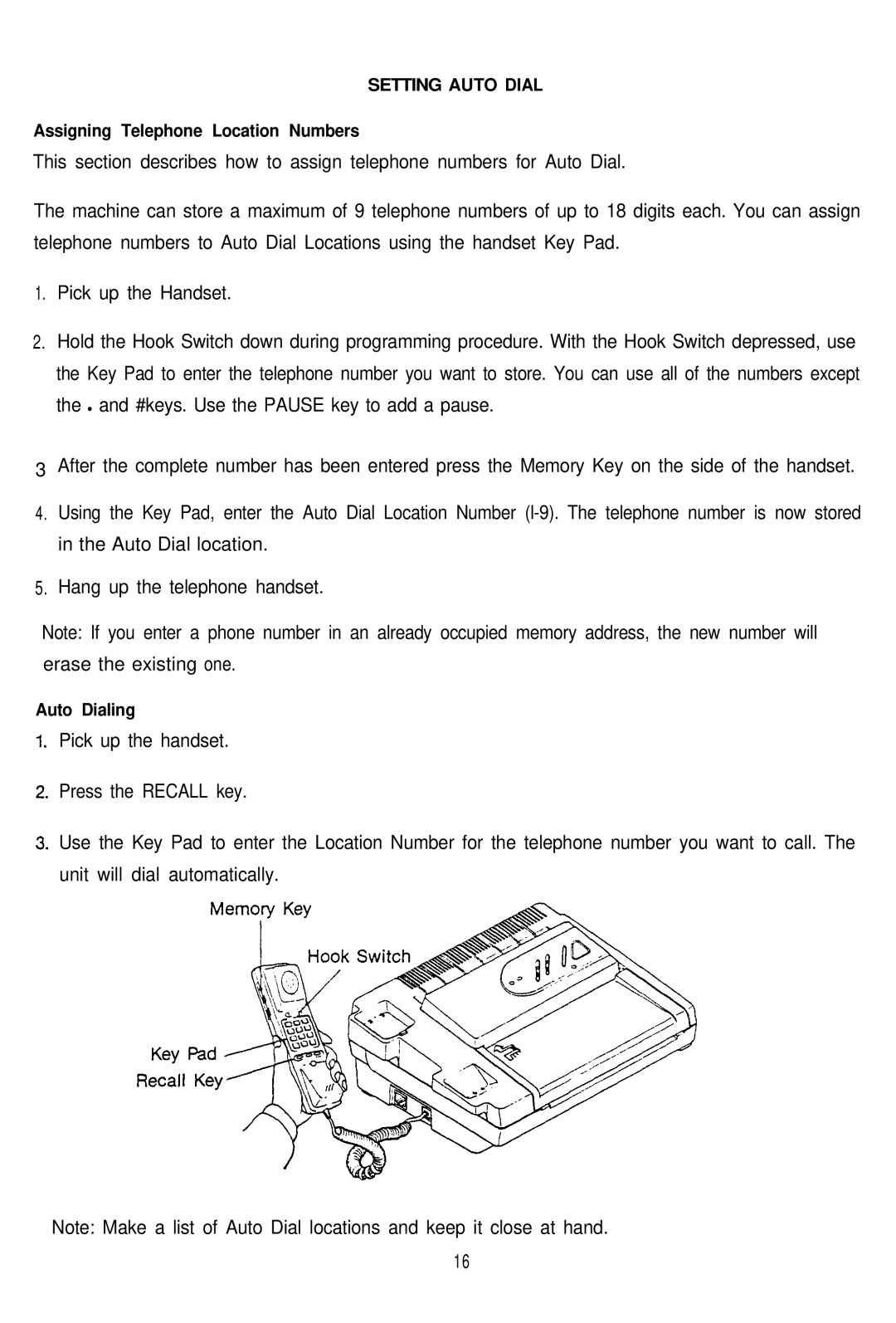 Audiovox AFX-1000 operation manual Setting Auto Dial 