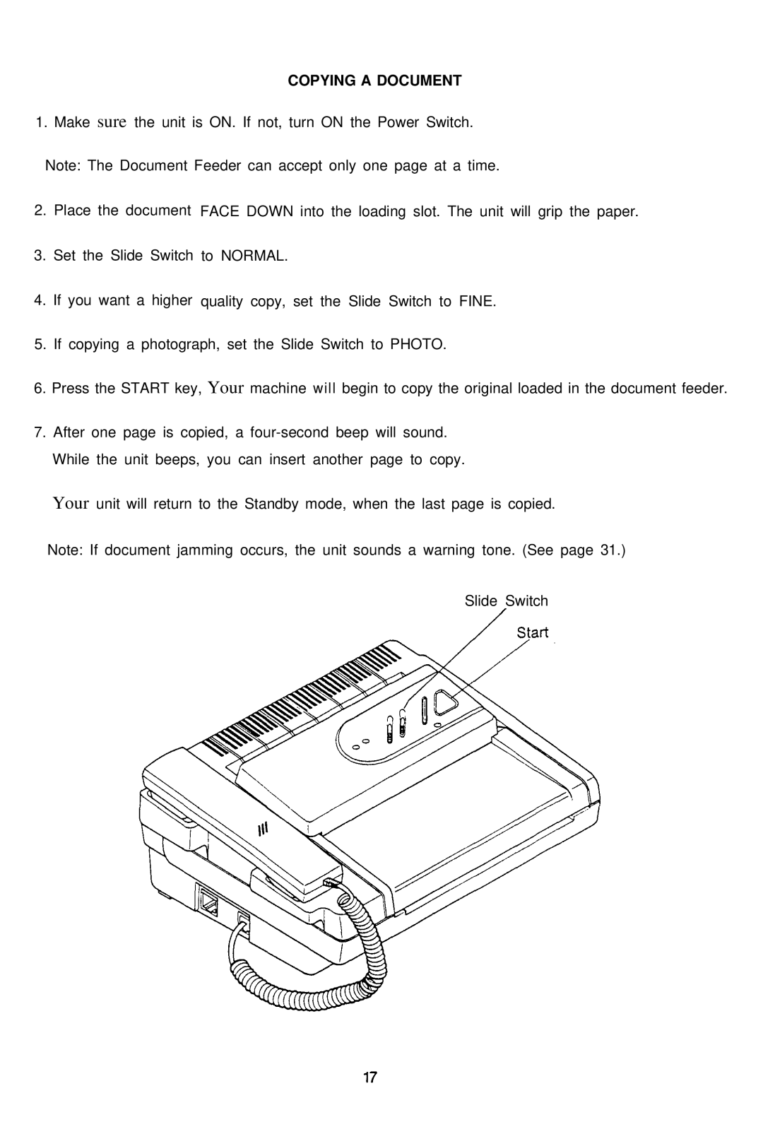 Audiovox AFX-1000 operation manual Copying a Document 