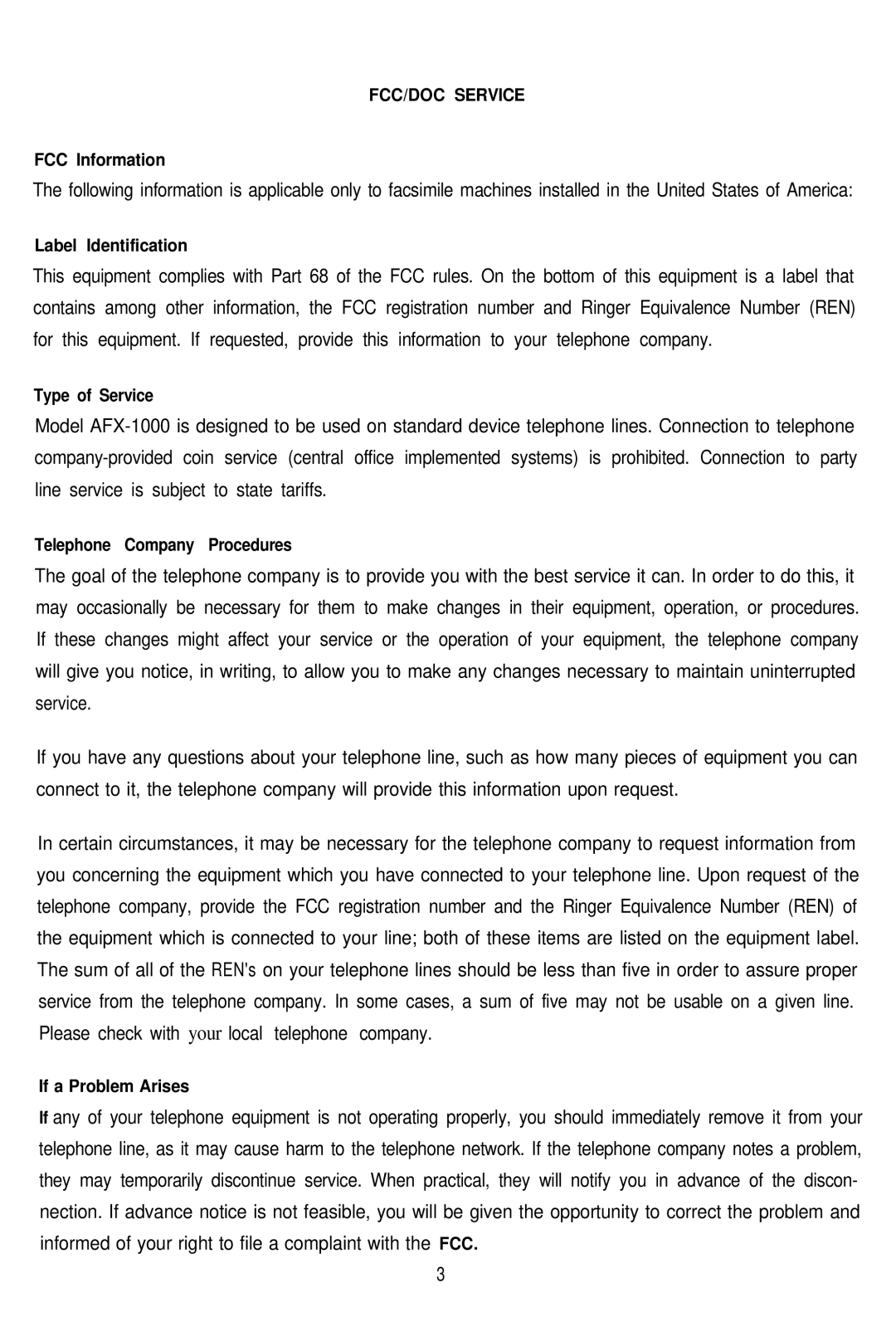 Audiovox AFX-1000 operation manual FCC/DOC Service, FCC Information 