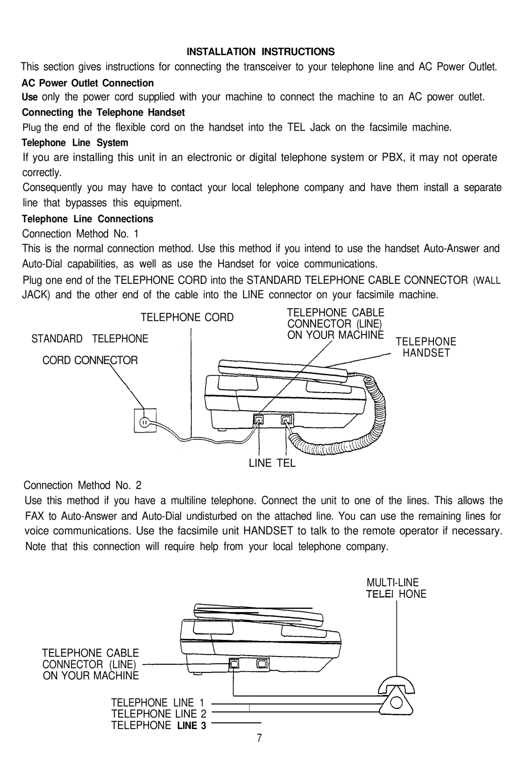 Audiovox AFX-1000 Telephone Cord Telephone Cable Connector Line, On Your Machine, Line TEL, Installation Instructions 