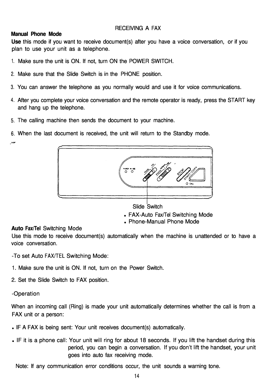 Audiovox AFX-1000 operation manual Manual Phone Mode 