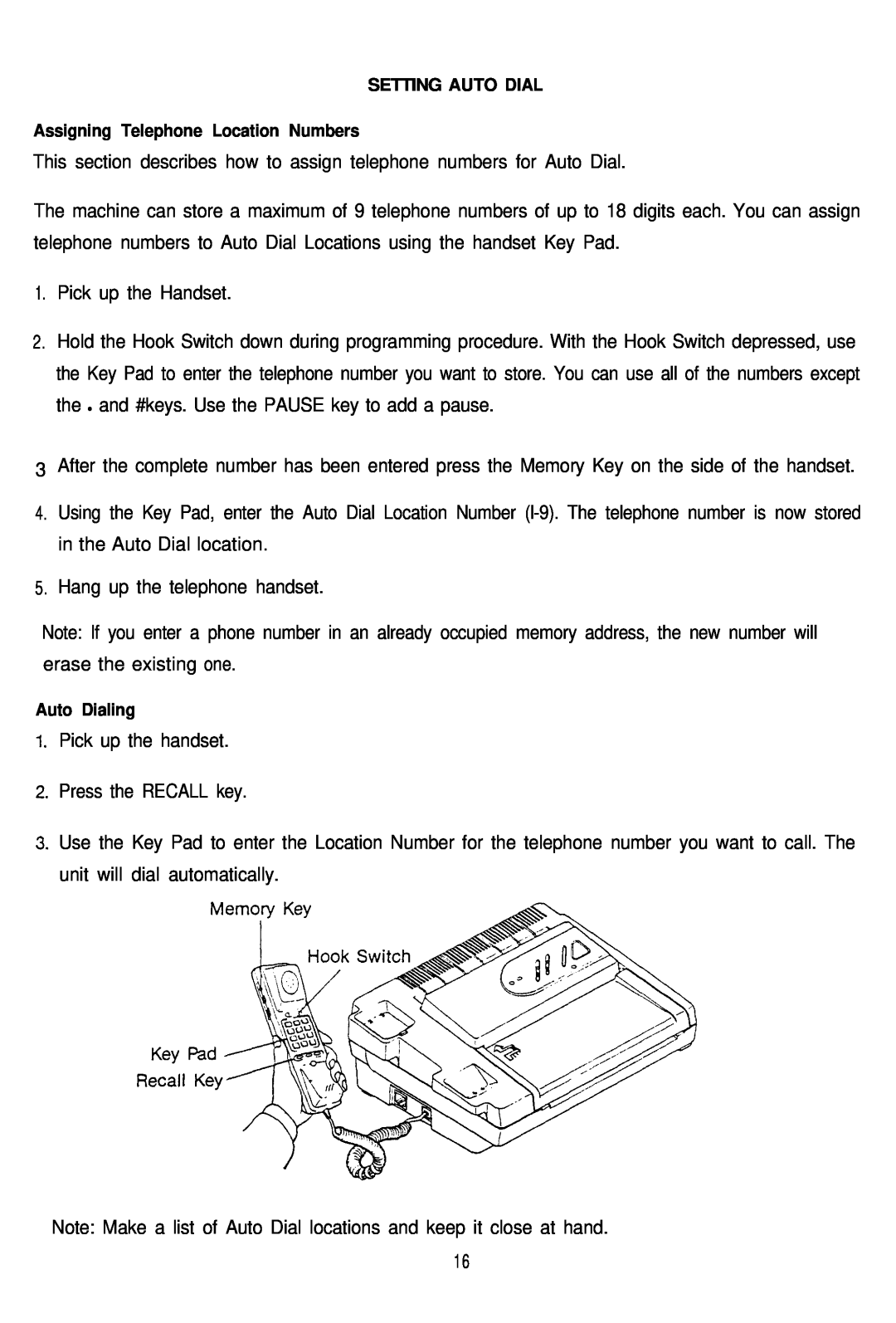 Audiovox AFX-1000 operation manual This section describes how to assign telephone numbers for Auto Dial 