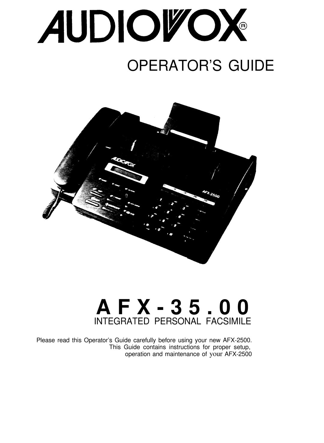 Audiovox VE-500, afx-35 manual Audiovox 