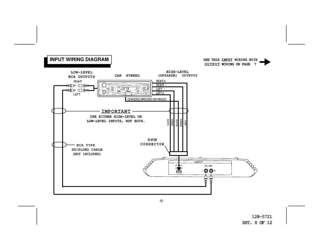 Audiovox AMP-592C owner manual Input Wiring Diagram 