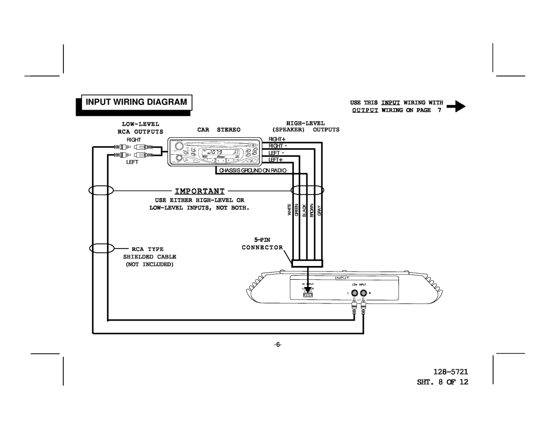 Audiovox AMP-592C owner manual Input Wiring Diagram, 128-5721SHT. 8 OF 