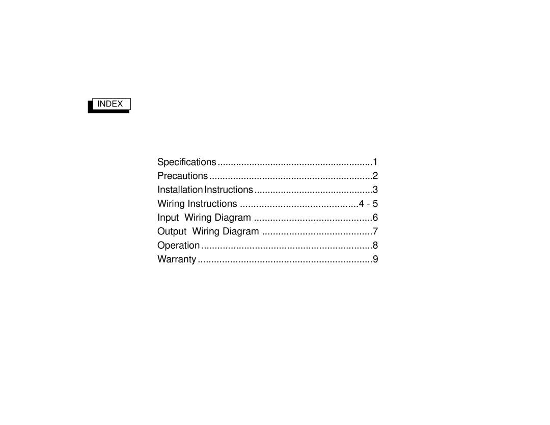 Audiovox AMP-602 manual Wiring Instructions, Index 