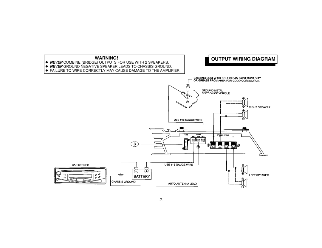 Audiovox AMP-602 manual Output Wiring Diagram 