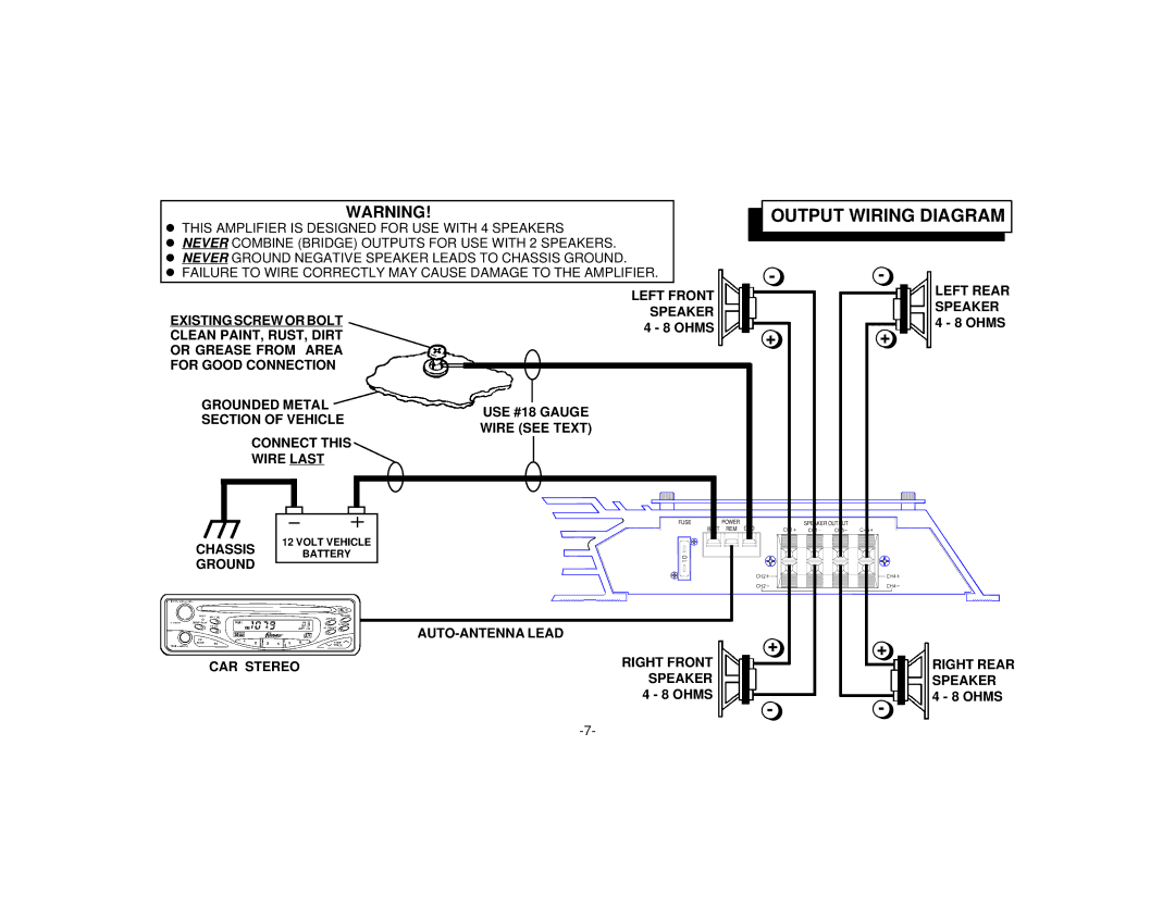 Audiovox AMP-604 manual Output Wiring Diagram 