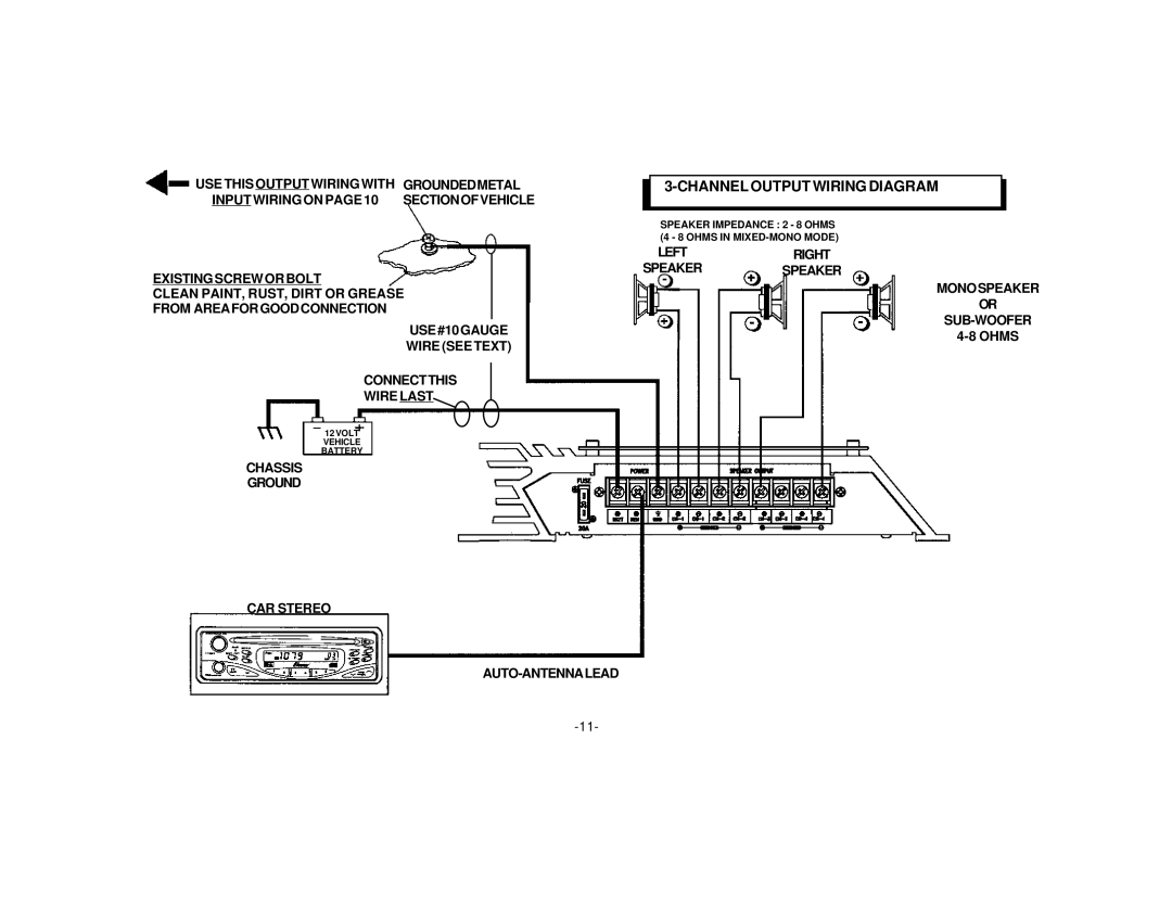 Audiovox AMP-610 manual Channel Output Wiring Diagram 