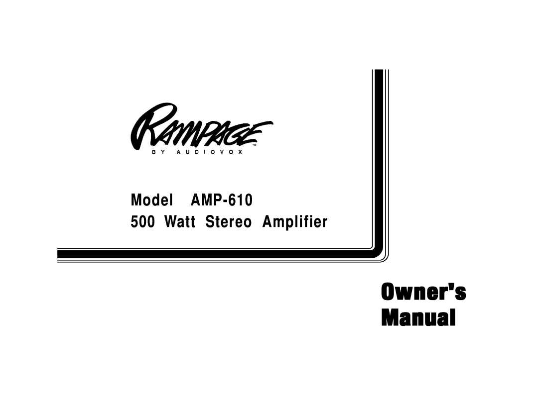 Audiovox manual Model AMP-610 500 Watt Stereo Amplifier 