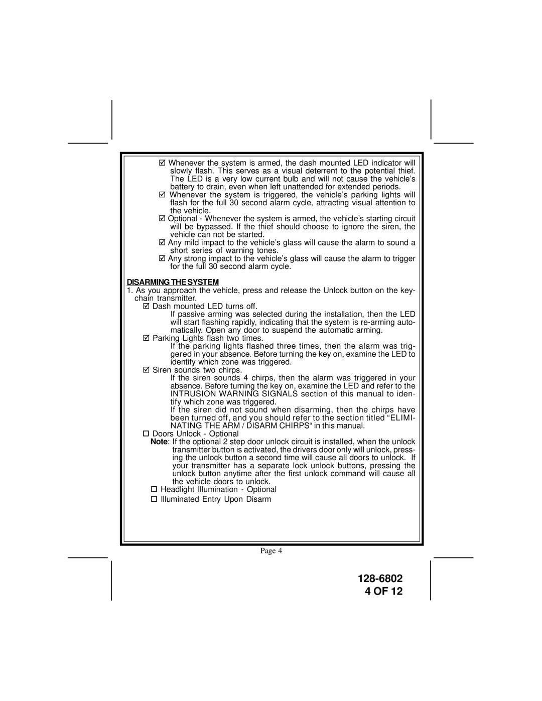 Audiovox APS-511C owner manual Disarming the System 