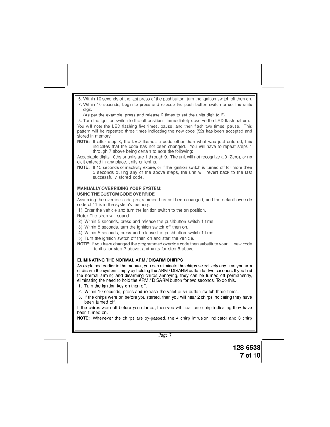 Audiovox APS-610a owner manual Eliminating the Normal ARM / Disarm Chirps 