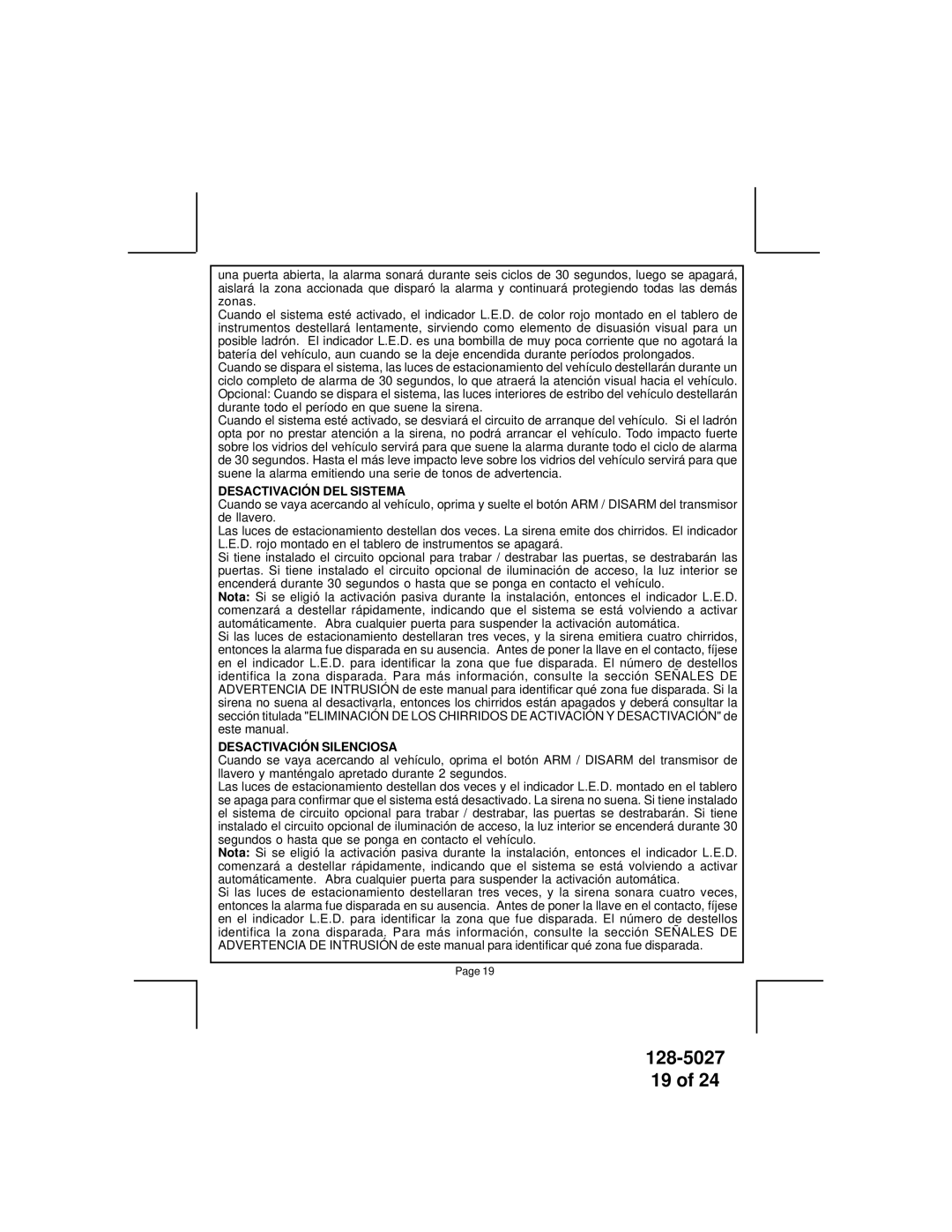 Audiovox APS-750 owner manual Desactivación DEL Sistema, Desactivación Silenciosa 