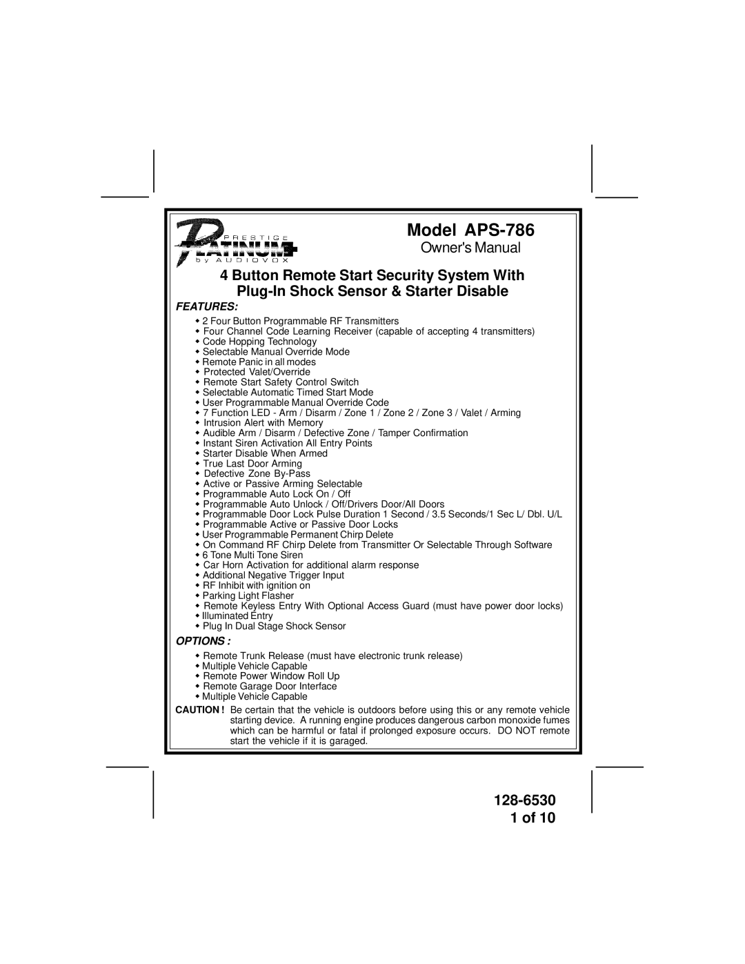 Audiovox owner manual Model APS-786 