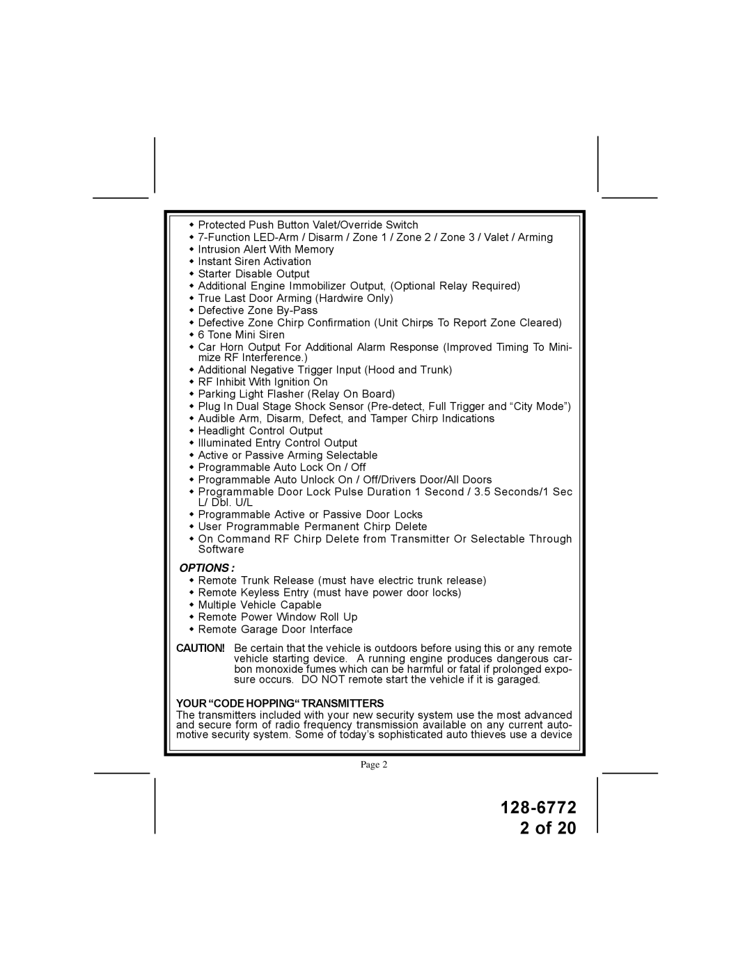 Audiovox APS-996A owner manual Options, Your Code Hopping Transmitters 