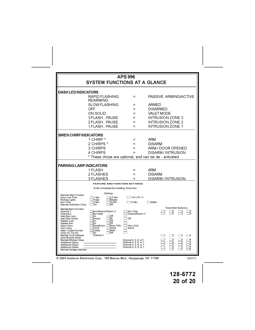 Audiovox APS-996A owner manual Dash LED Indicators, Siren Chirp Indicators, Parking Lamp Indicators 