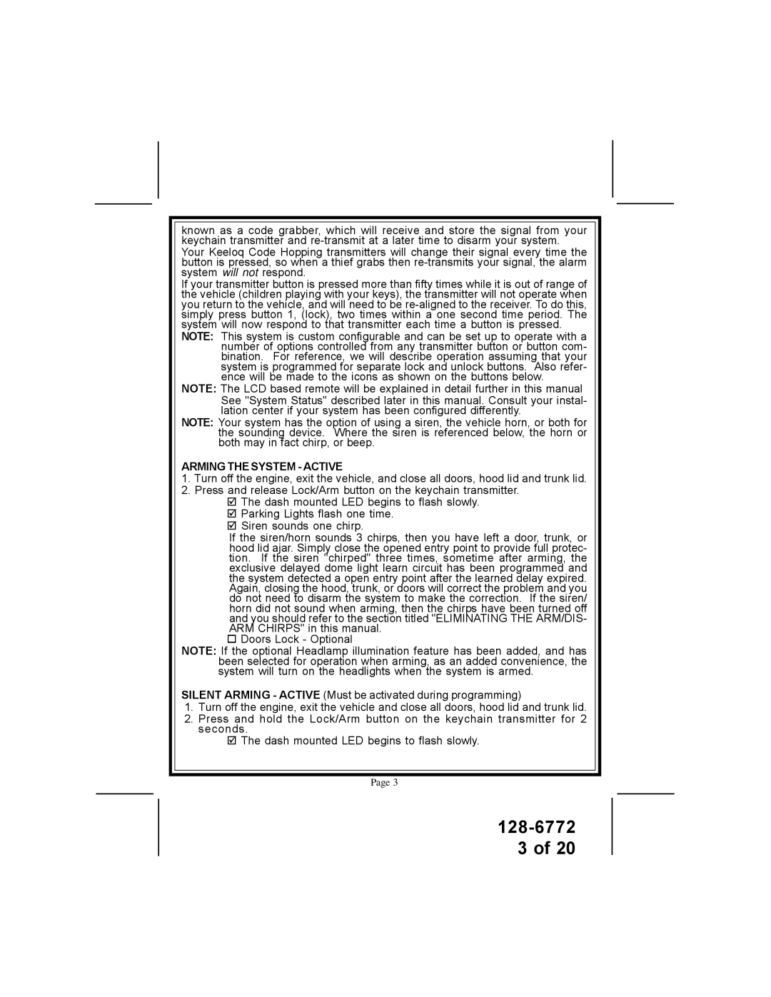 Audiovox APS-996A owner manual Arming the System Active 