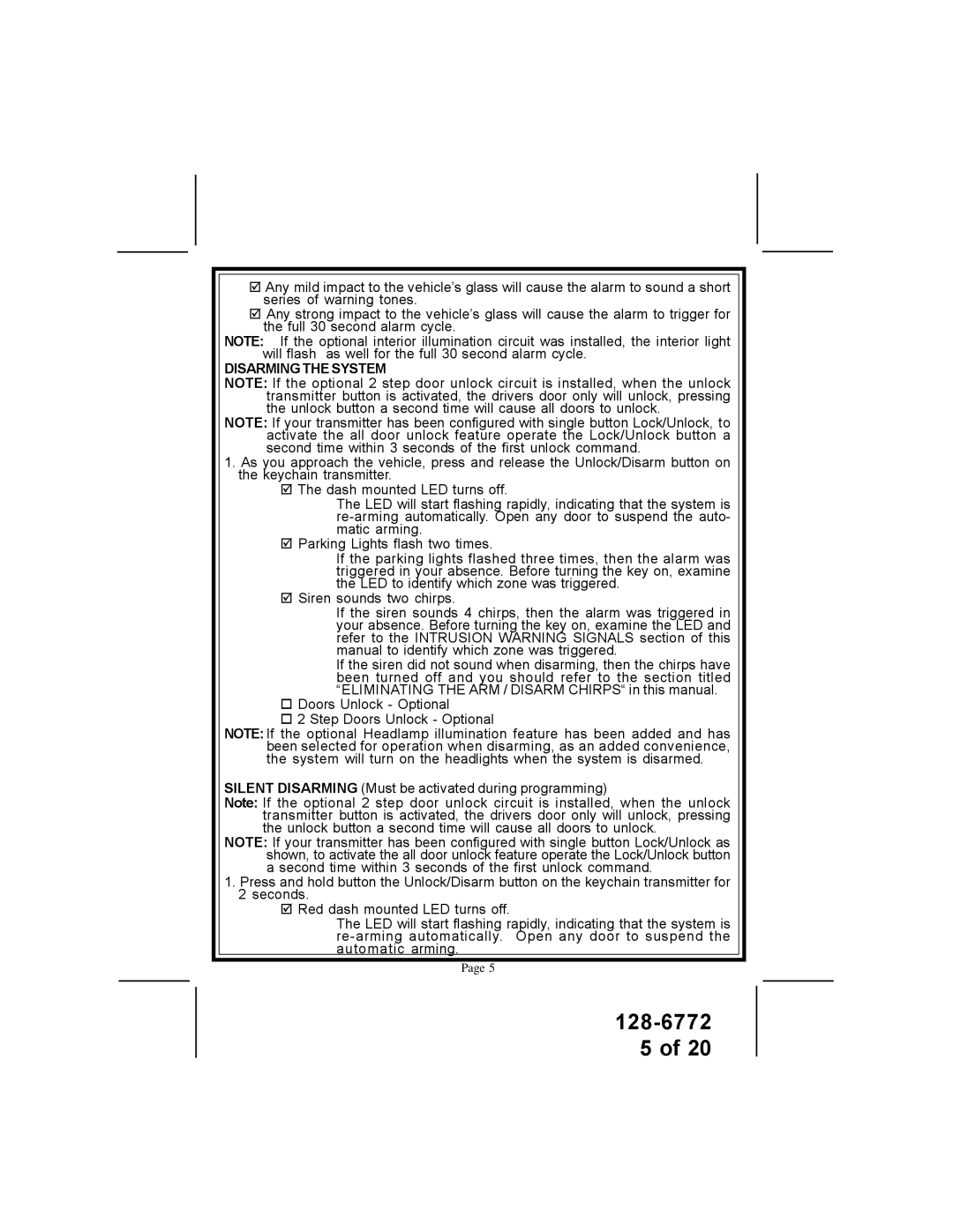 Audiovox APS-996A owner manual Disarming the System 