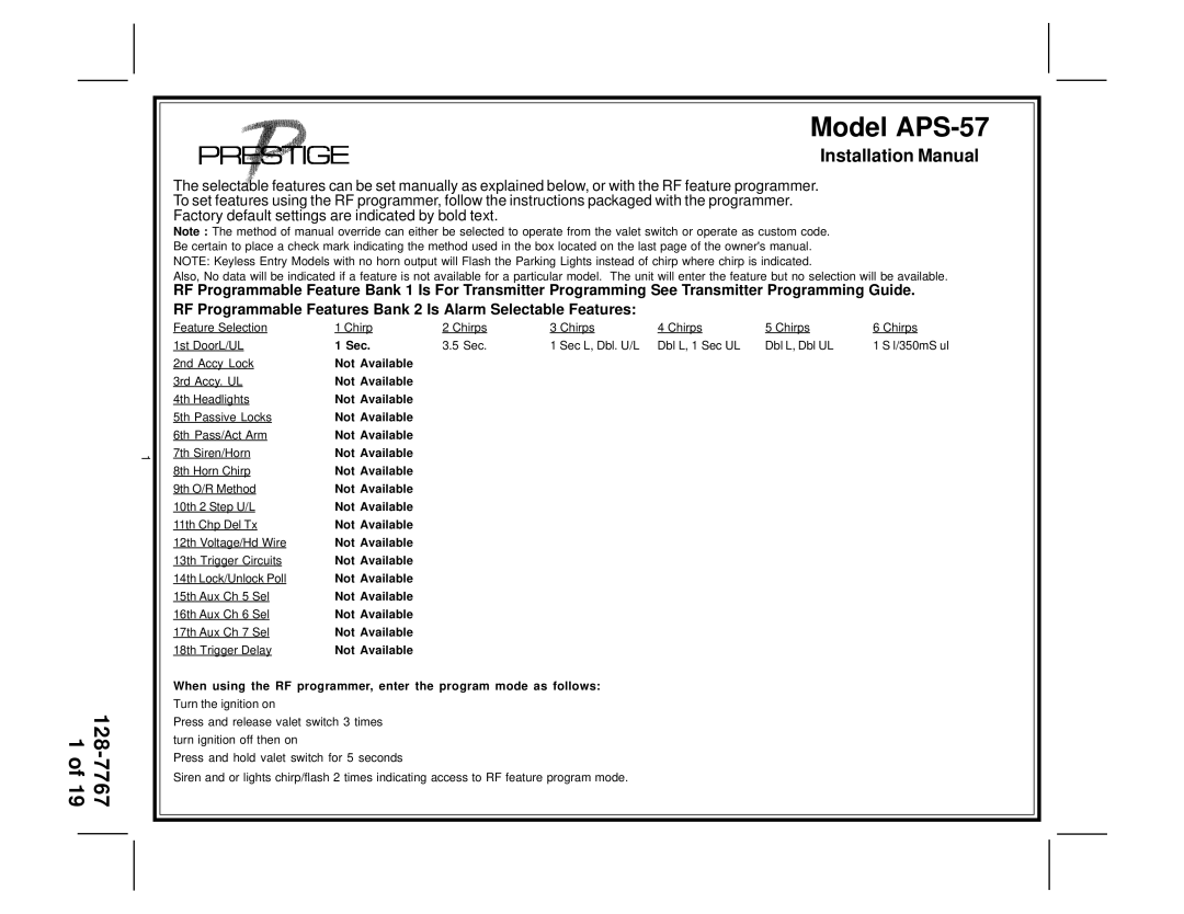 Audiovox APS57 installation manual Model APS-57, Installation Manual 