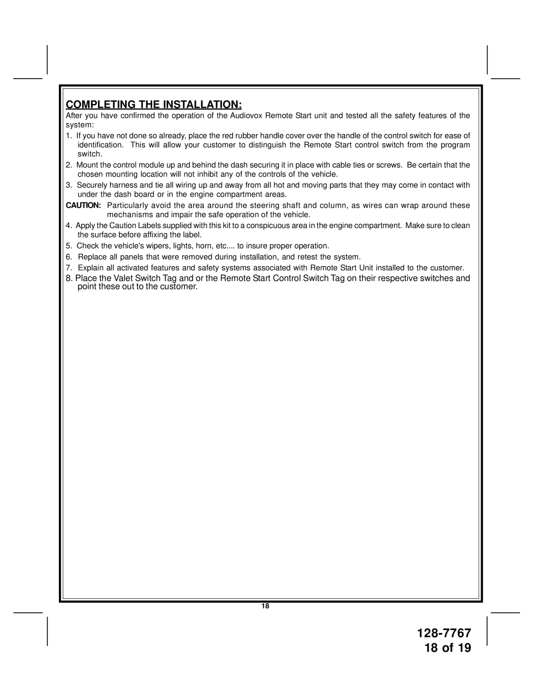 Audiovox APS57 installation manual Completing the Installation 