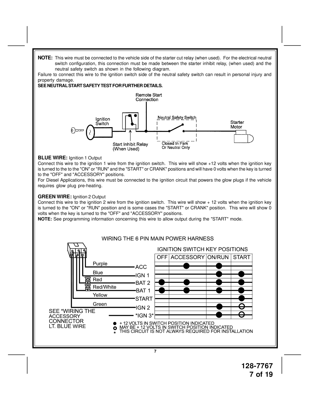 Audiovox APS57 installation manual See Neutralstart Safety Test for Further Details 