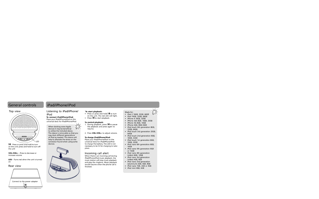 Audiovox ARS13 user manual General controls, IPad/iPhone/iPod 