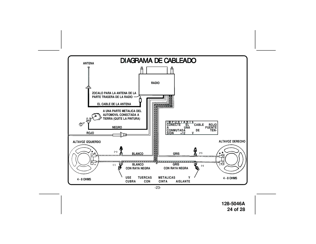 Audiovox AV-2000 manual Diagrama DE Cableado 