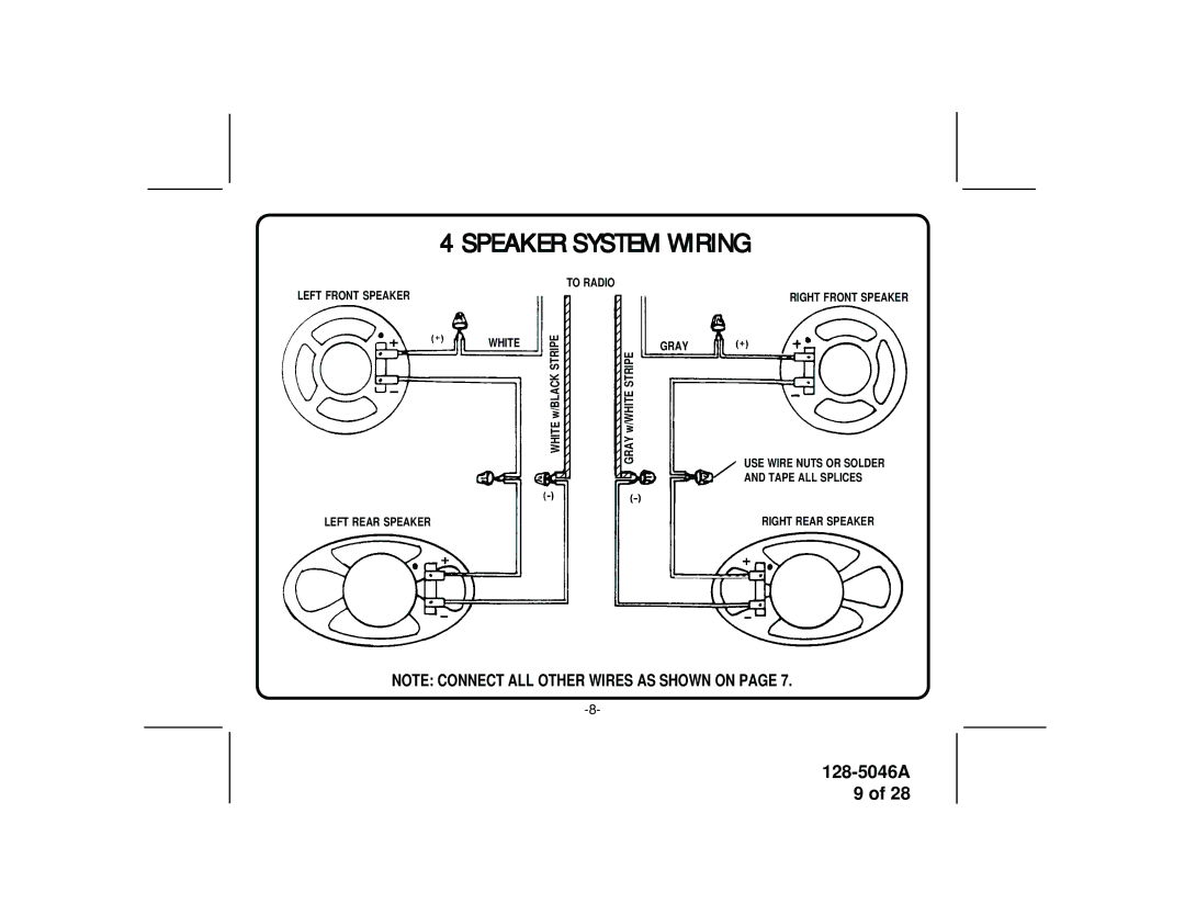 Audiovox AV-2000 manual Speaker System Wiring 