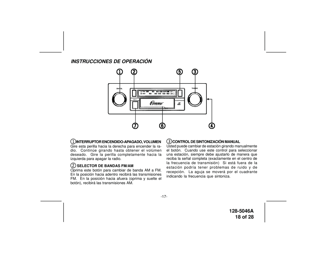 Audiovox AV-2000 manual Instrucciones De Operación, 128-5046A 18 of 
