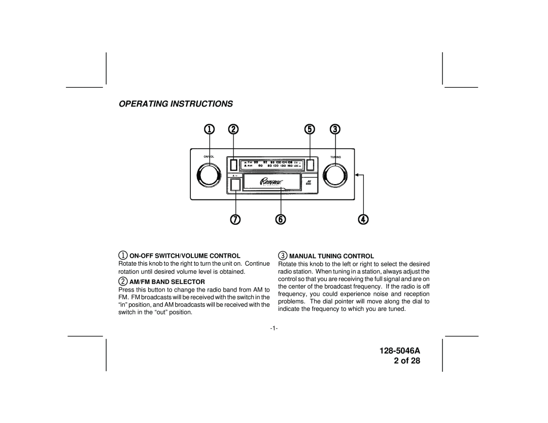 Audiovox AV-2000 manual Operating Instructions, 128-5046A 2 of 