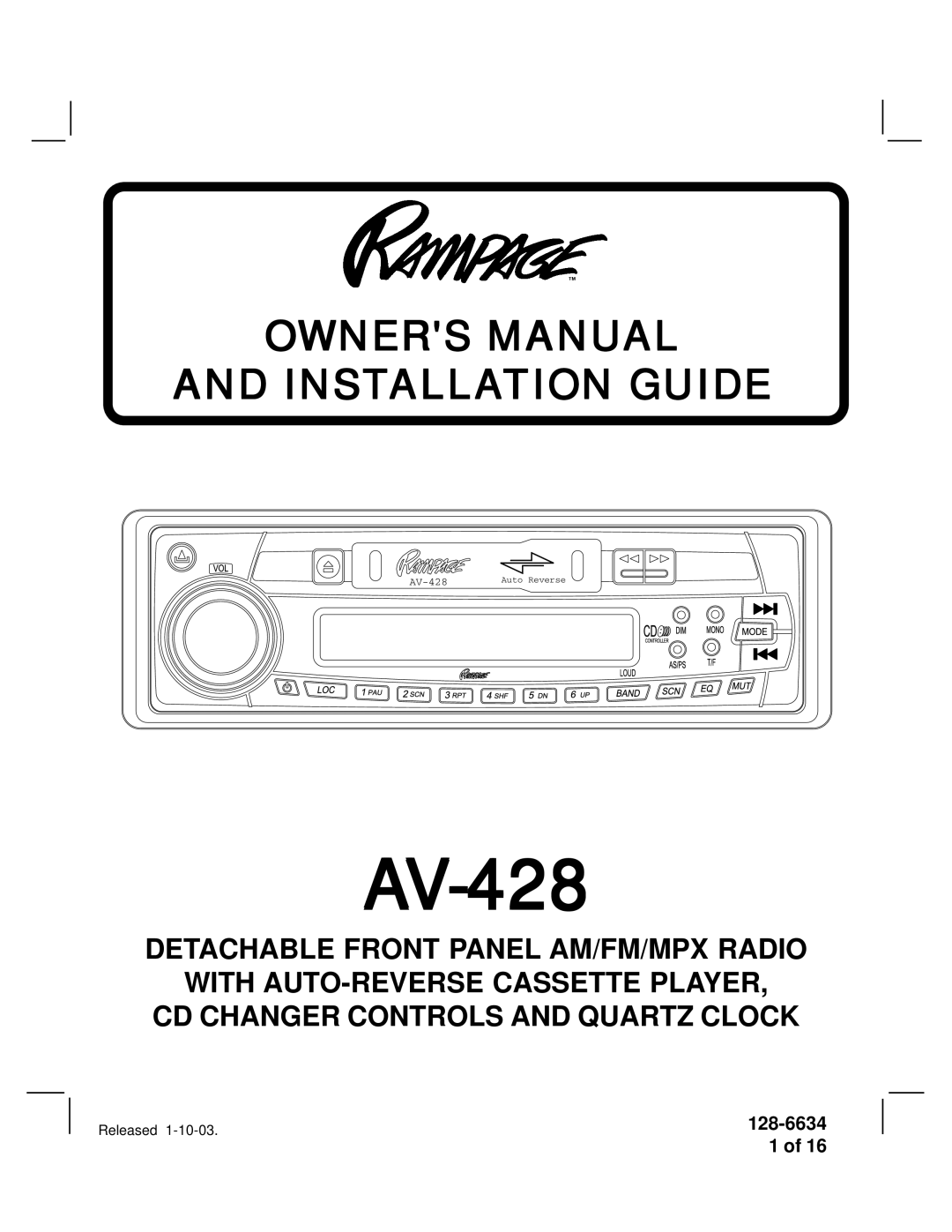 Audiovox AV-428V manual 