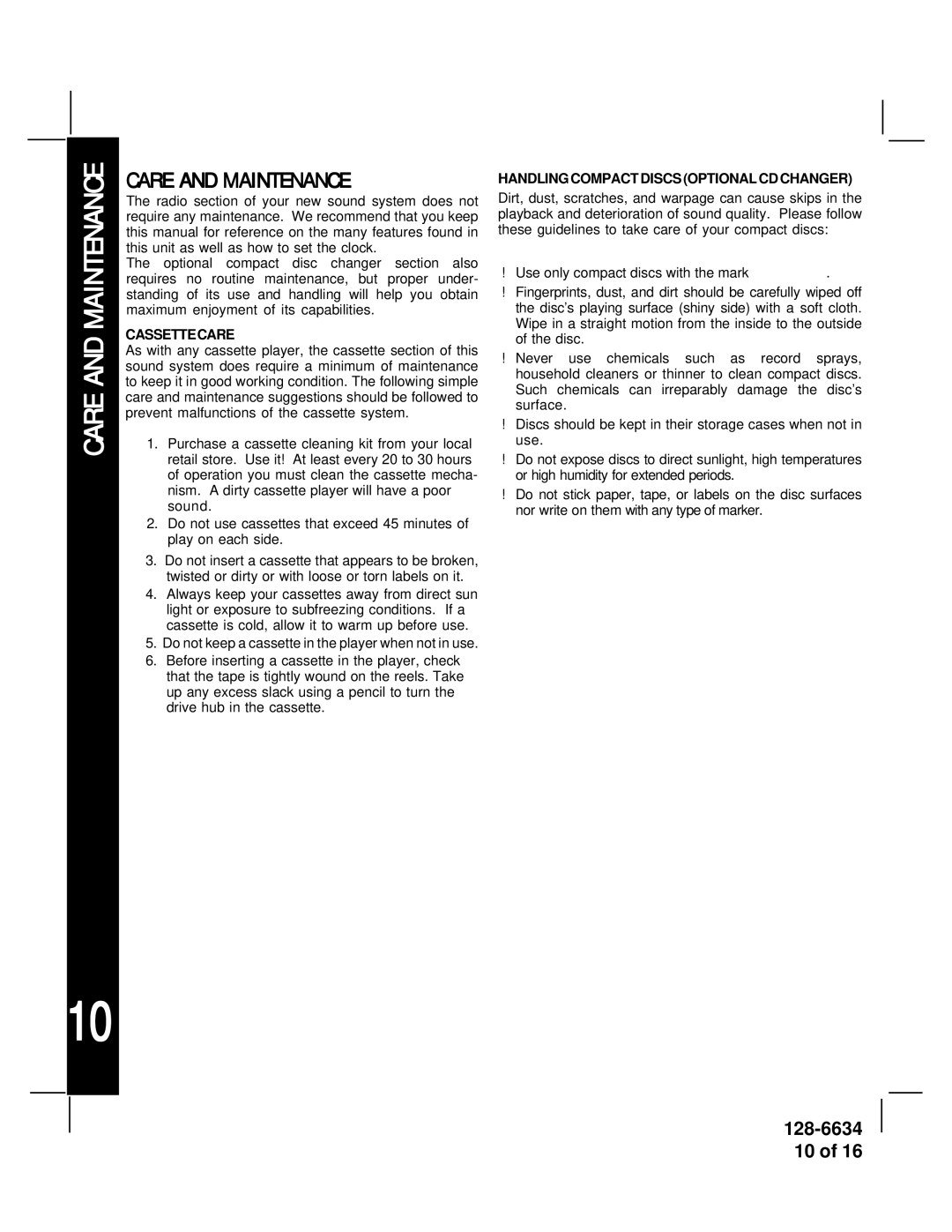 Audiovox AV-428V manual Care and Maintenance 