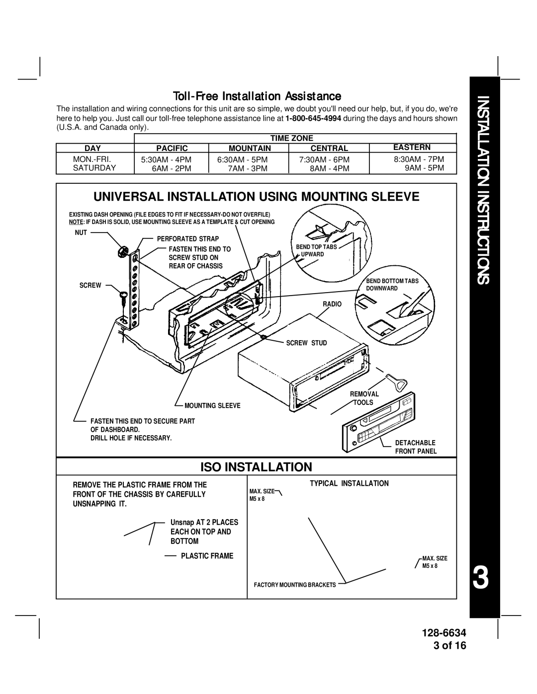 Audiovox AV-428V manual Installation, Instructions, Unsnap AT 2 Places 