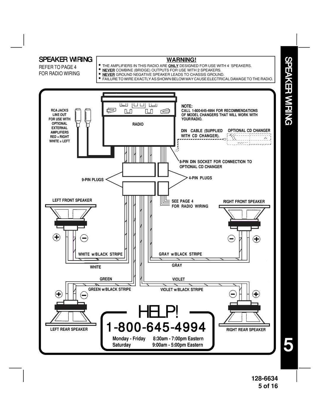 Audiovox AV-428V manual Speaker Wiring 