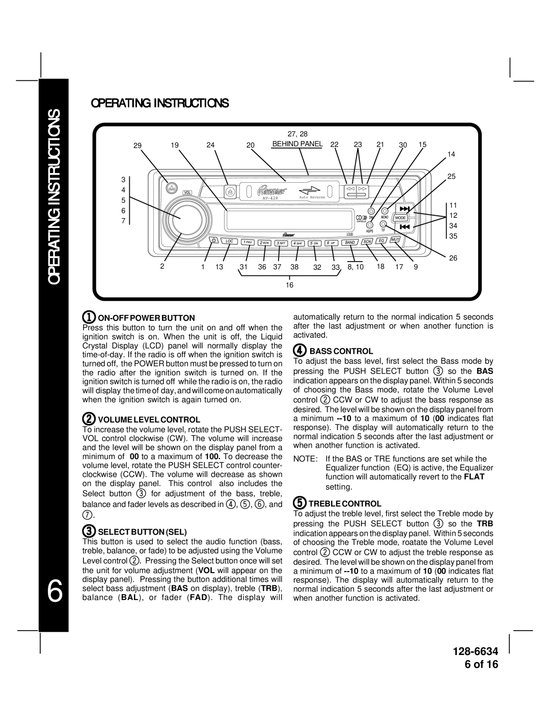 Audiovox AV-428V manual Operating Instructions 