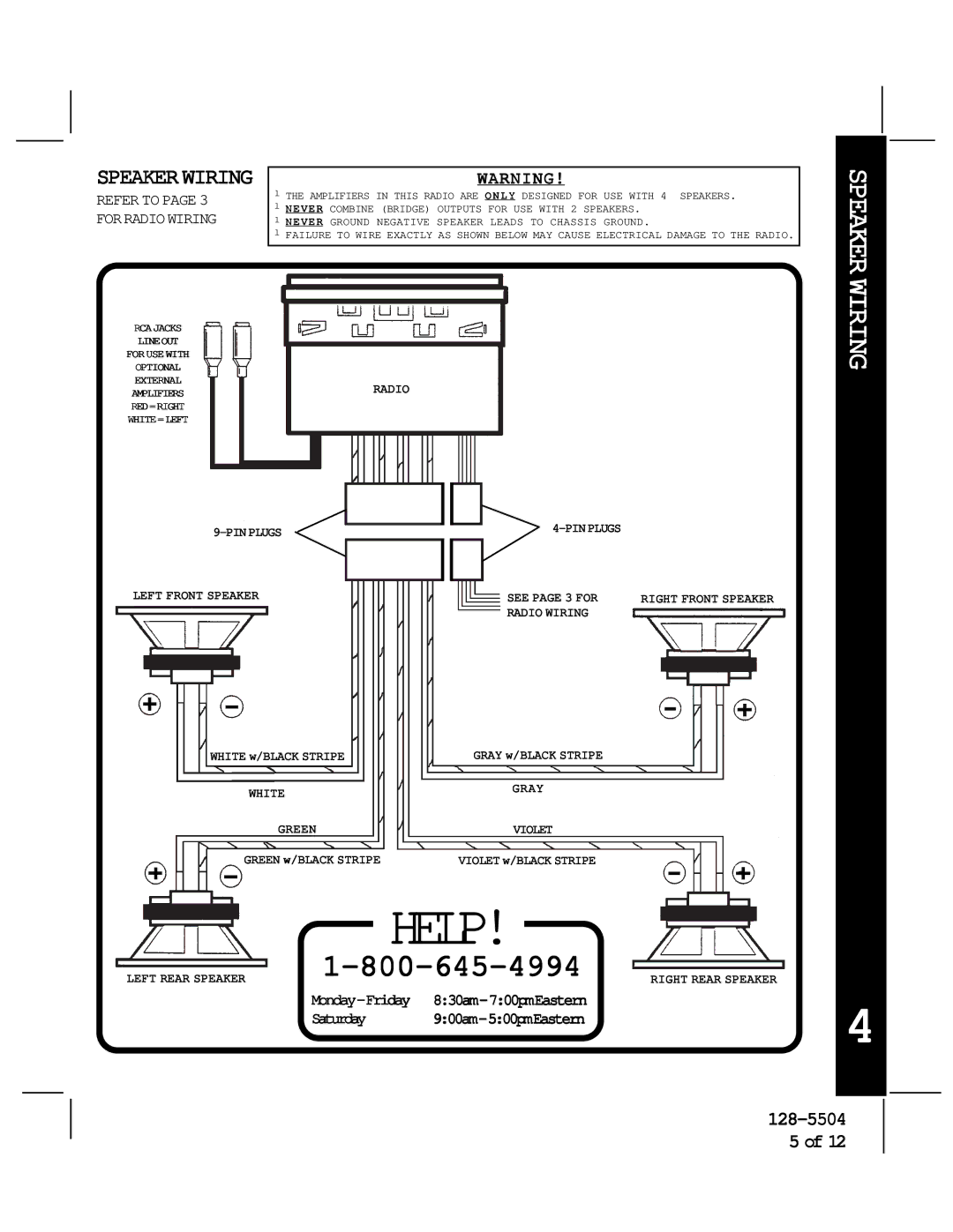 Audiovox AV-455 manual Speaker Wiring, Speakerwiring 