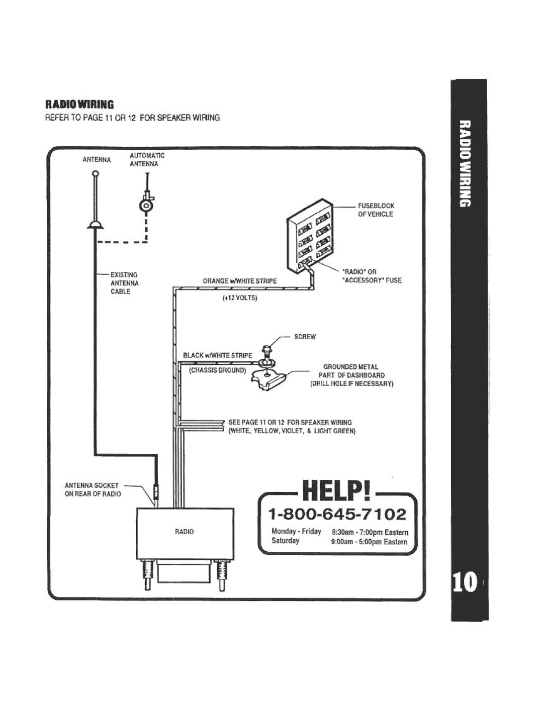 Audiovox AV-970 manual Radio Wiring Refer to page 11 or 12 for Speaker Wiring 