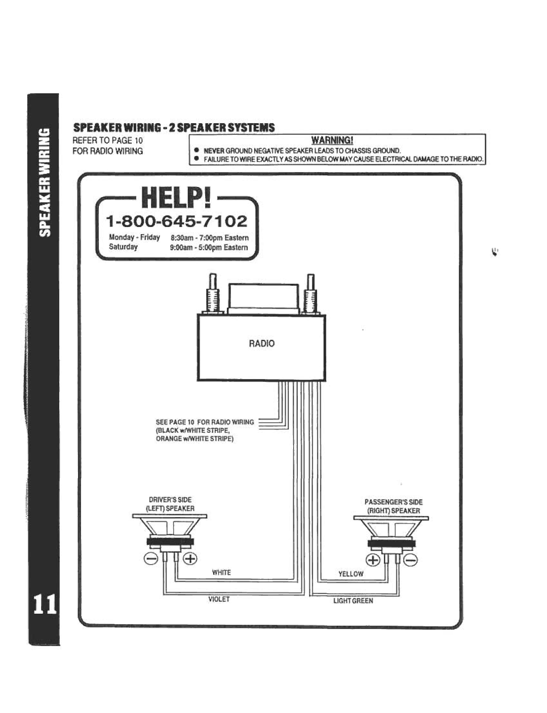 Audiovox AV-970 manual Speaker Wiring -2 Speaker Systems Refer to For Radio Wiring 