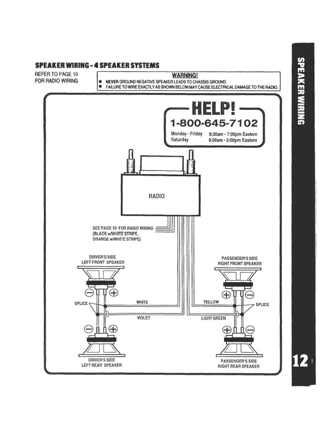 Audiovox AV-970 manual Speaker Wiring -4 Speaker Systems Refer to 