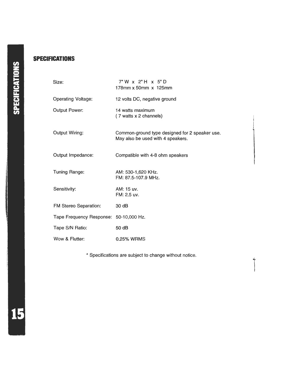 Audiovox AV-970 manual Specifications, Sensitivity 