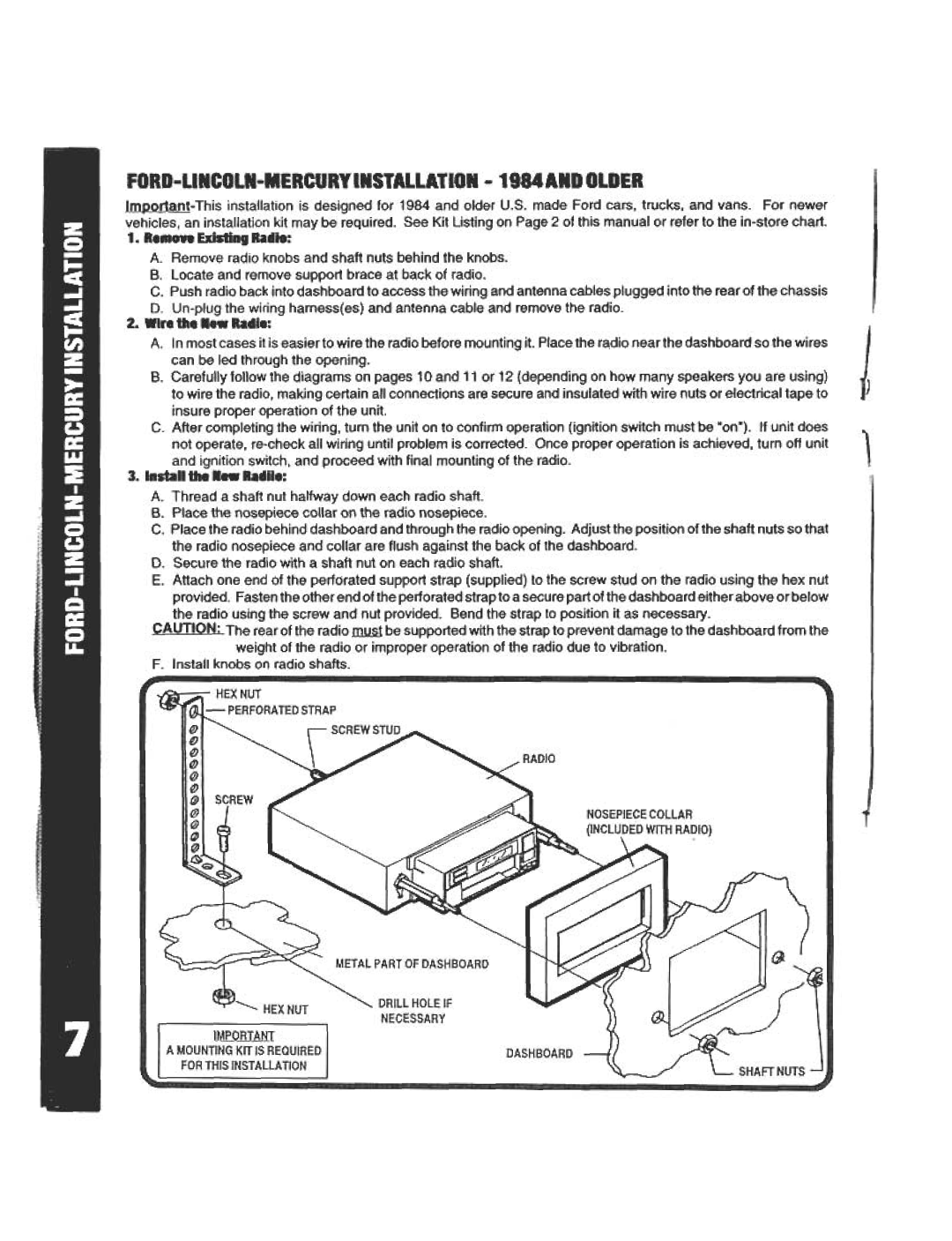 Audiovox AV-970 manual FORD-LINCOLN-MERCURYINSTALLATION -1984 and Older 