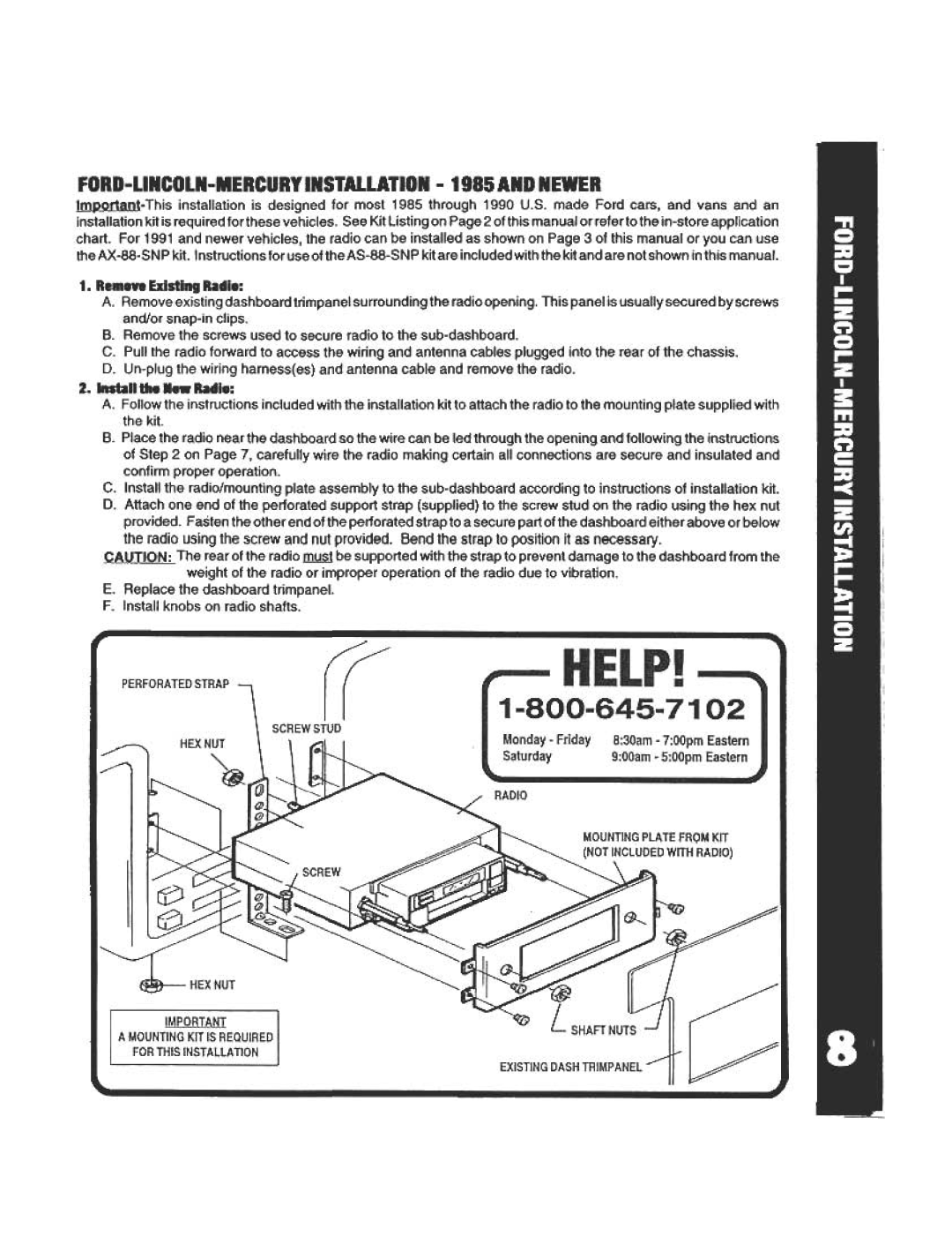 Audiovox AV-970 manual FORD-LINCOLN-MERCURY Installation 