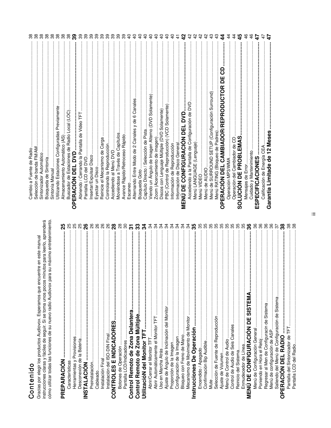 Audiovox AV1410 operation manual Contenido 