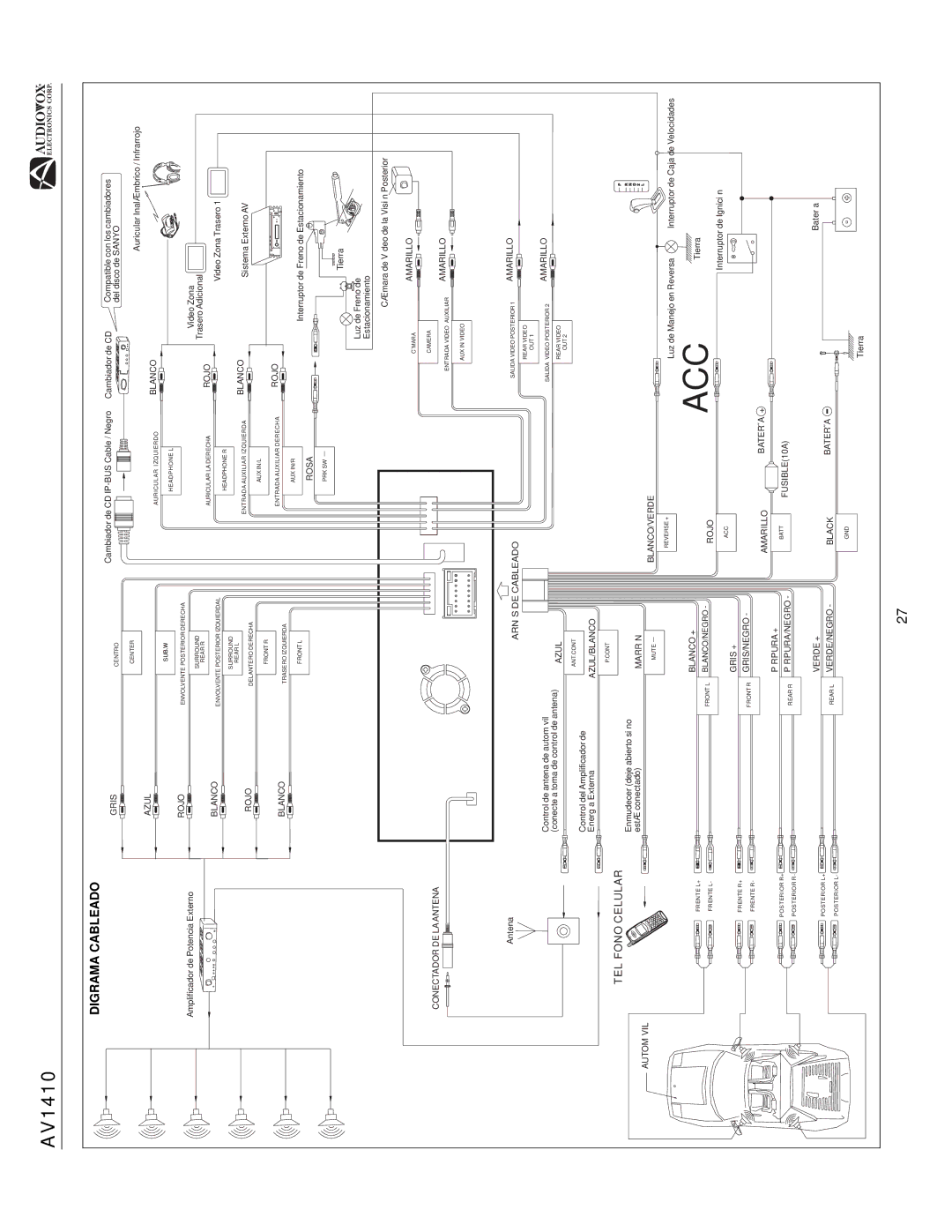 Audiovox AV1410 operation manual Digrama Cableado, Teléfono Celular 