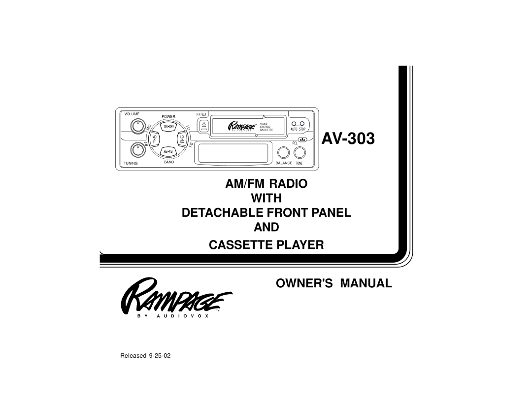 Audiovox AV303 owner manual AV-303 