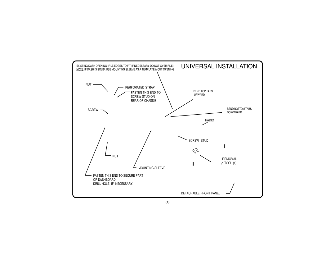 Audiovox AV303 owner manual Universal Installation 