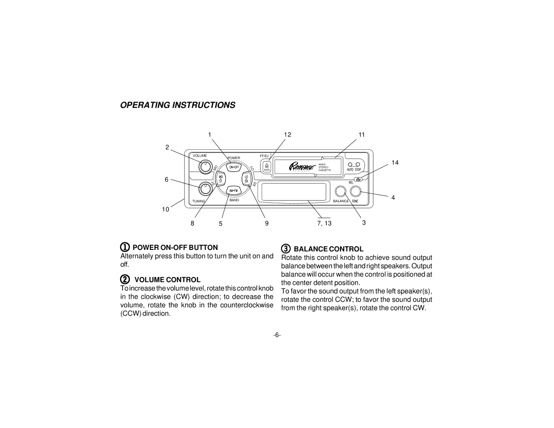 Audiovox AV303 owner manual Operating Instructions, Volume Control 