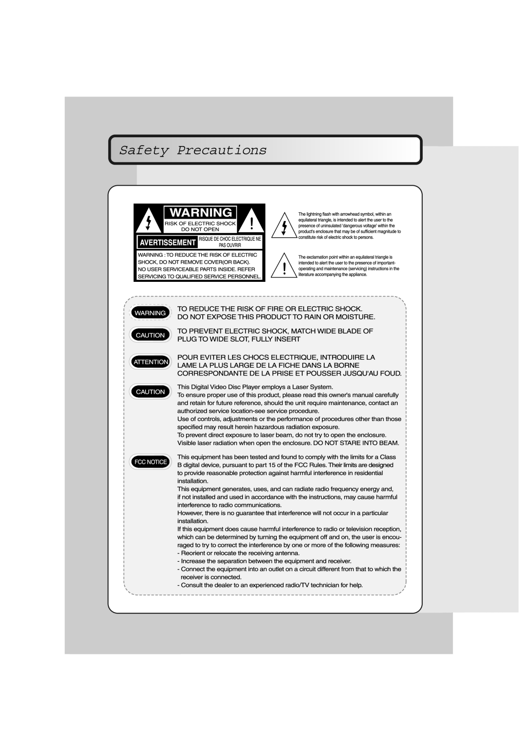 Audiovox AVD200T, AVD100 manual Safety Precautions 