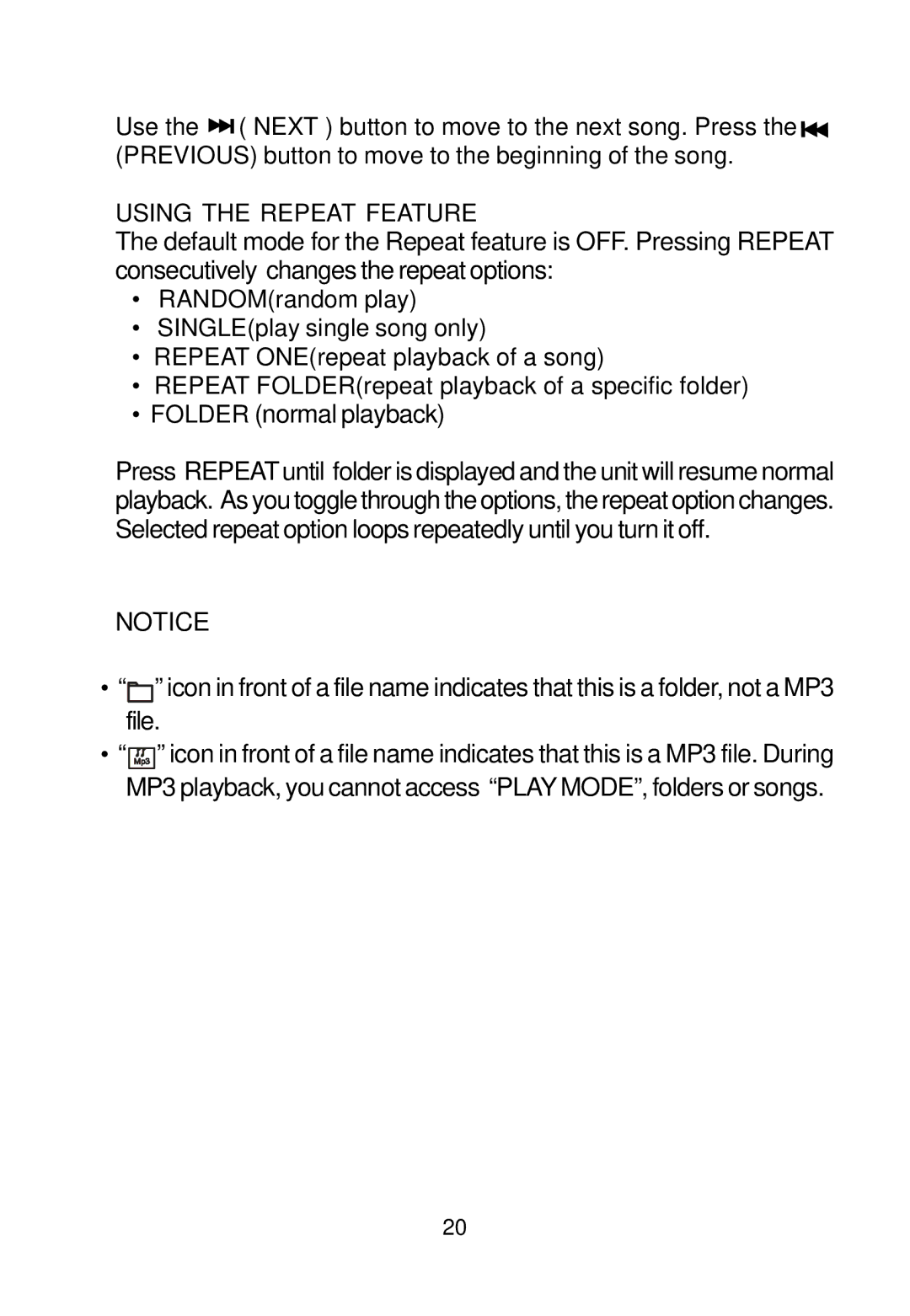 Audiovox AVD300T owner manual Using the Repeat Feature 